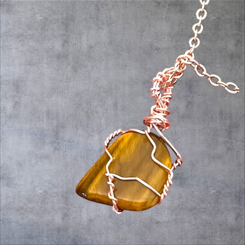 Rose gold plated wire wrapped Tigers eyes pendant pendant